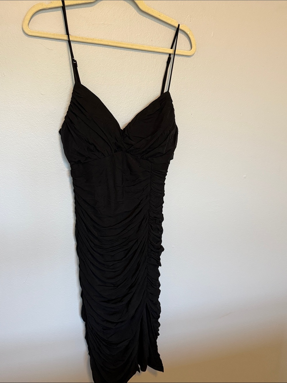 Perfectly Pricilla Black Ruched Midi Slip Dress